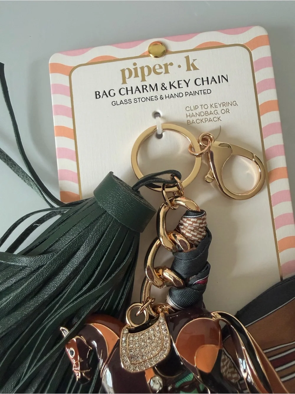 Horse Scarf Tassel Bag Charm in Green, Brown, Burgundy